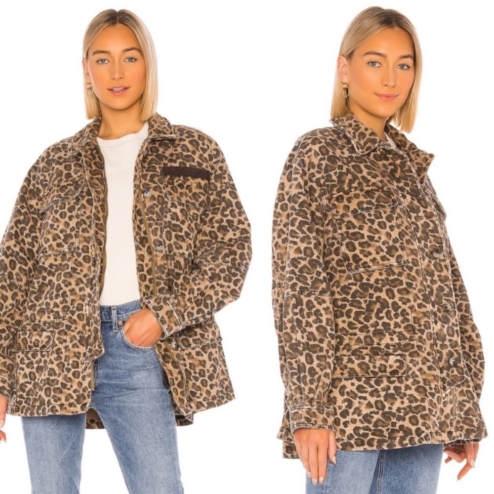 Free people oversized cheetah jacket- L